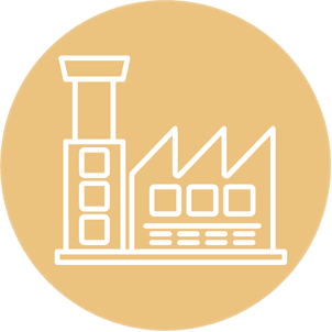 Manufacturer factory production icon for 2026 Singapore aircon brand comparison between Daikin, Mitsubishi Electric, Midea, and Prism.
